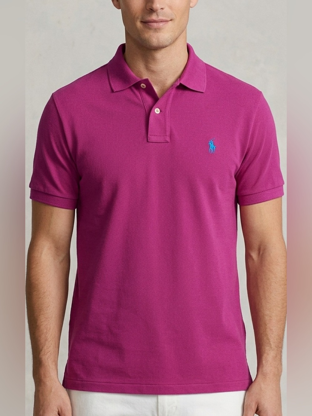 Polo Ralph Lauren Men's Classic Fit Mesh Polo Shirt Magenta Pink Large